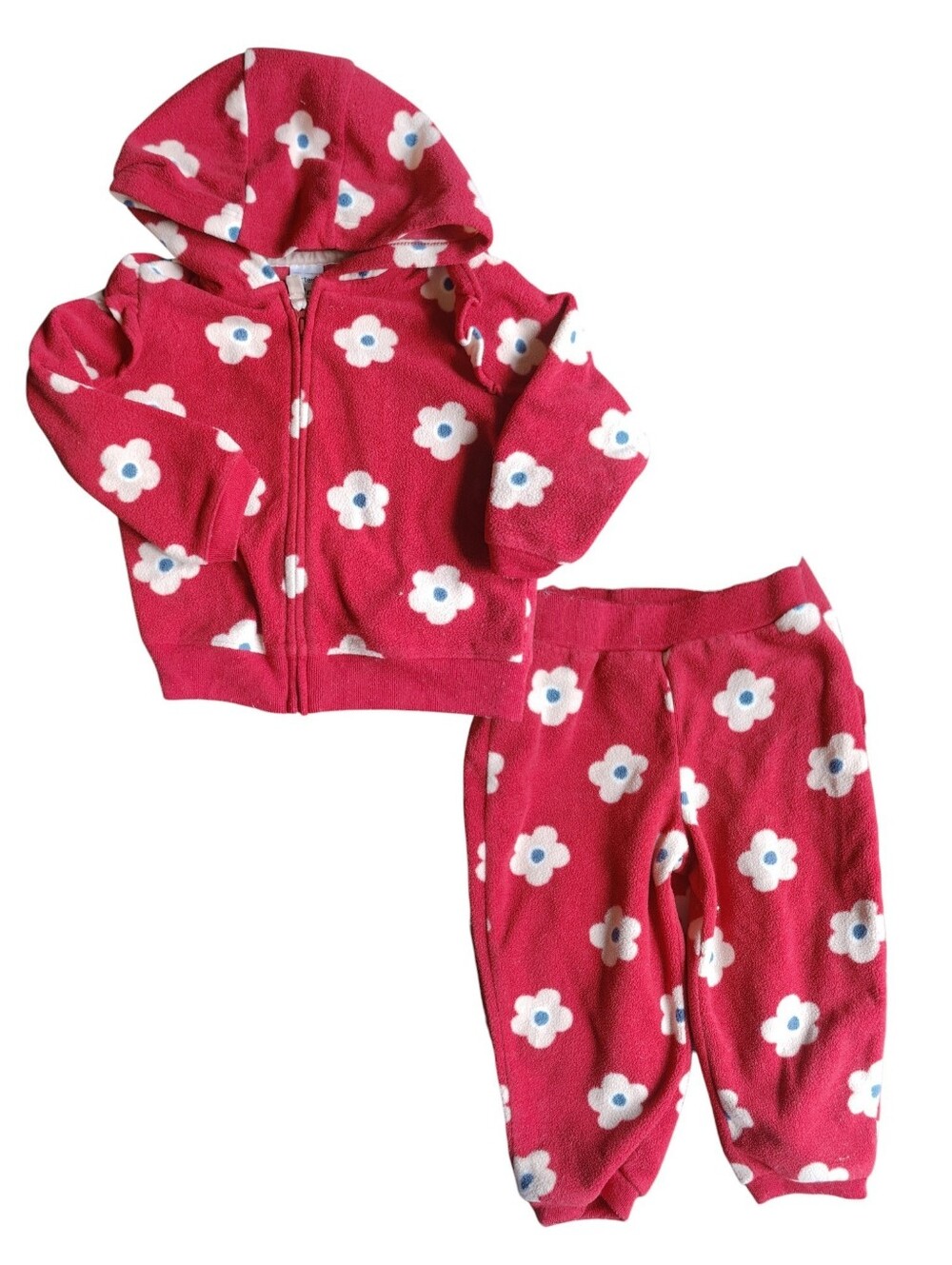 Carter's 12monts Fleece Hoodie & Pants Set with White Flower Raspberry E4